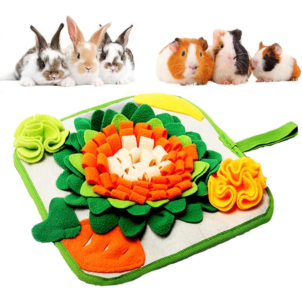 GÃ©nÃ©rique Rabbit Foraging Mat Snuffle Mat For Small Animals Interactive Treat Dispenser Puzzle Toy Green And Orange 11.8 By 11.8 Inches