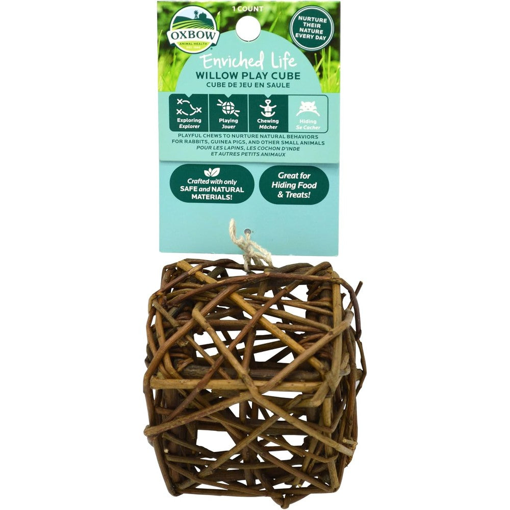 Oxbow Enriched Life Willow Play Cube front view natural chew toy