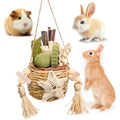 Jorewood Natural Reedgrass Chew Toy Basket For Small Pets Hanging Rodent Dental Toys With Apple Sticks And Sweet Bamboo One Pack