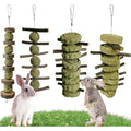 LWINGFLYER 4 Pack Bunny Chew Toys Apple Wood Twigs And Compressed Timothy Grass Cakes Hanging Cage Treats For Small Animal Dental Health
