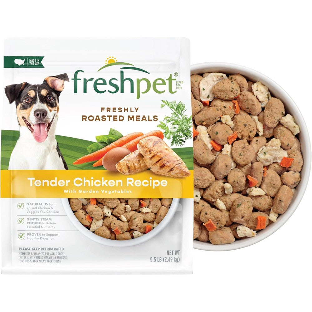 Freshpet Fresh Dog Food Freshly Roasted Meals Tender Chicken Recipe With Carrots And Spinach Whole Food Refrigerated Pouch 5.5 Pound