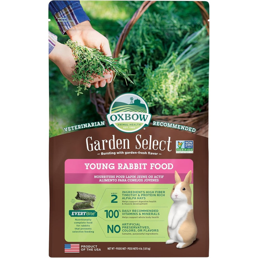 Oxbow Garden Select Young Rabbit Food front view premium pellet bag