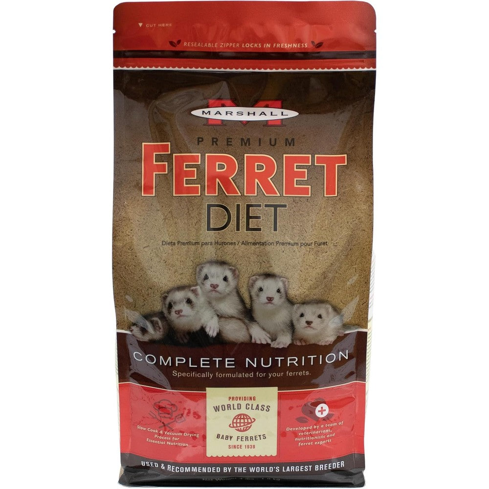 Marshall Pet Products Premium Ferret Diet Complete Nutrition Formula Slow Cooked Protein Pellets For All Life Stages Four Pound Bag