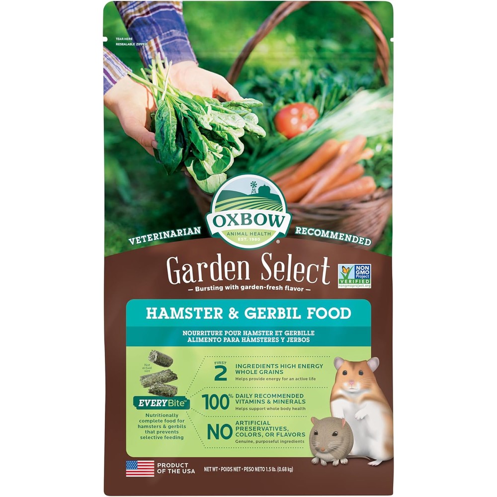 Oxbow Garden Select Hamster And Gerbil Food Vitamin And Mineral Rich Daily Diet Non-GMO Formulated 1.5 Pound Bag