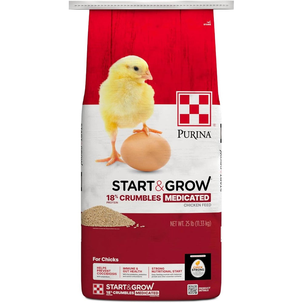 Purina Start And Grow Nutritionally Complete Medicated Chick Feed Crumbles For Poultry Immune And Digestive Health 25 Pound Bag