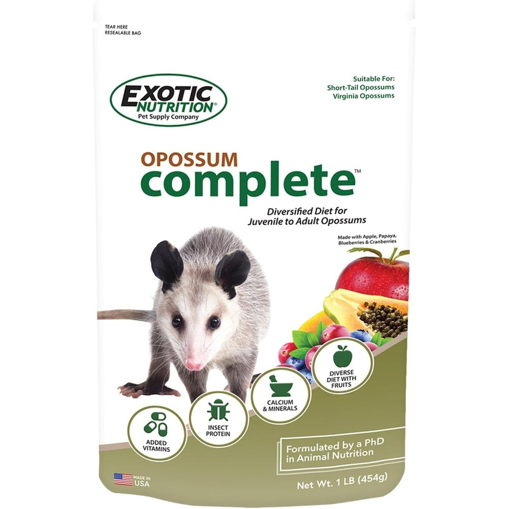 Exotic Nutrition Opossum Complete Nutritionally Complete Healthy Pellet Diet Food For Short Tailed And Virginia Opossums 1 Pound - Image 1