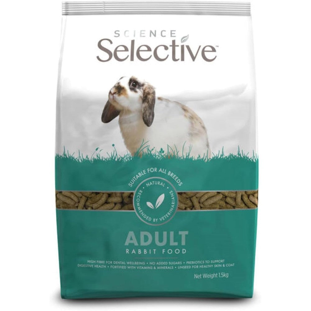 Supreme Petfoods Science Selective Adult Rabbit Food High Fibre Monogranulated Extruded Nuggets 1.5 Kilograms