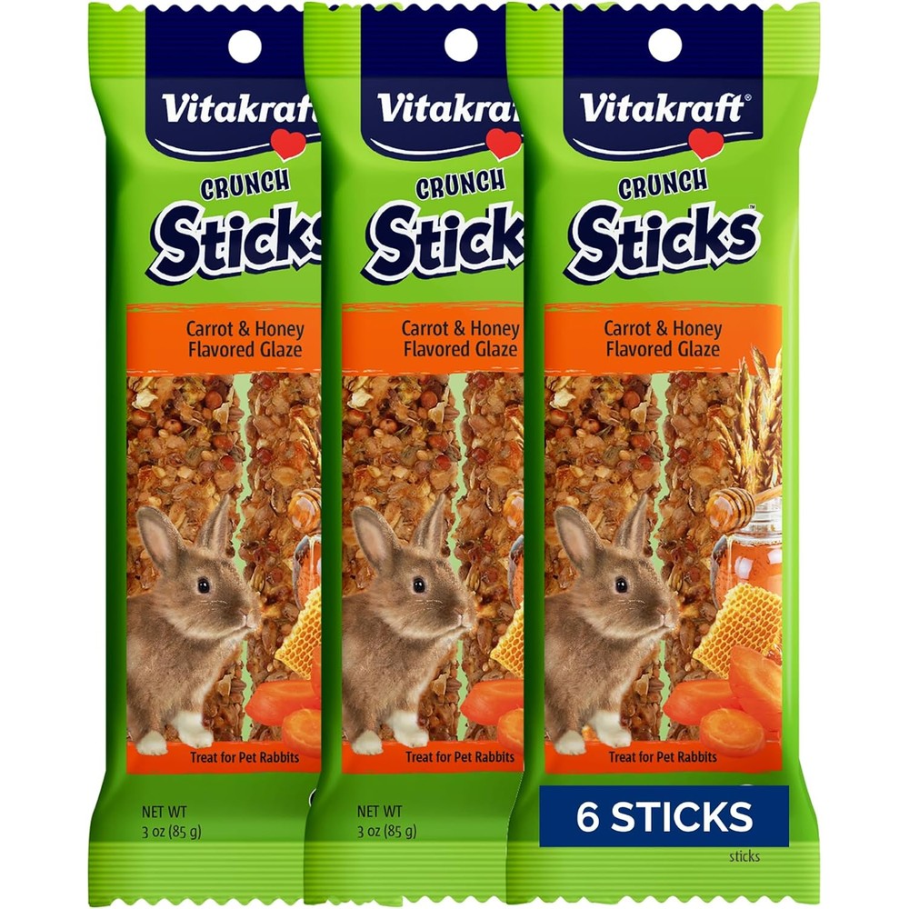 Vitakraft Crunch Sticks Rabbit Treat Triple Baked Chew Bars With Natural Wood Center Carrot And Honey Pack Of 6 - Image 1