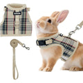 Aiitle Breathable Rabbit Harness And Leash Set Plaid Pattern Padded Vest With Magic Tape Design Beige Medium