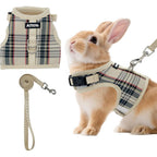 Aiitle Breathable Rabbit Harness And Leash Set Plaid Pattern Padded Vest With Magic Tape Design Beige Medium