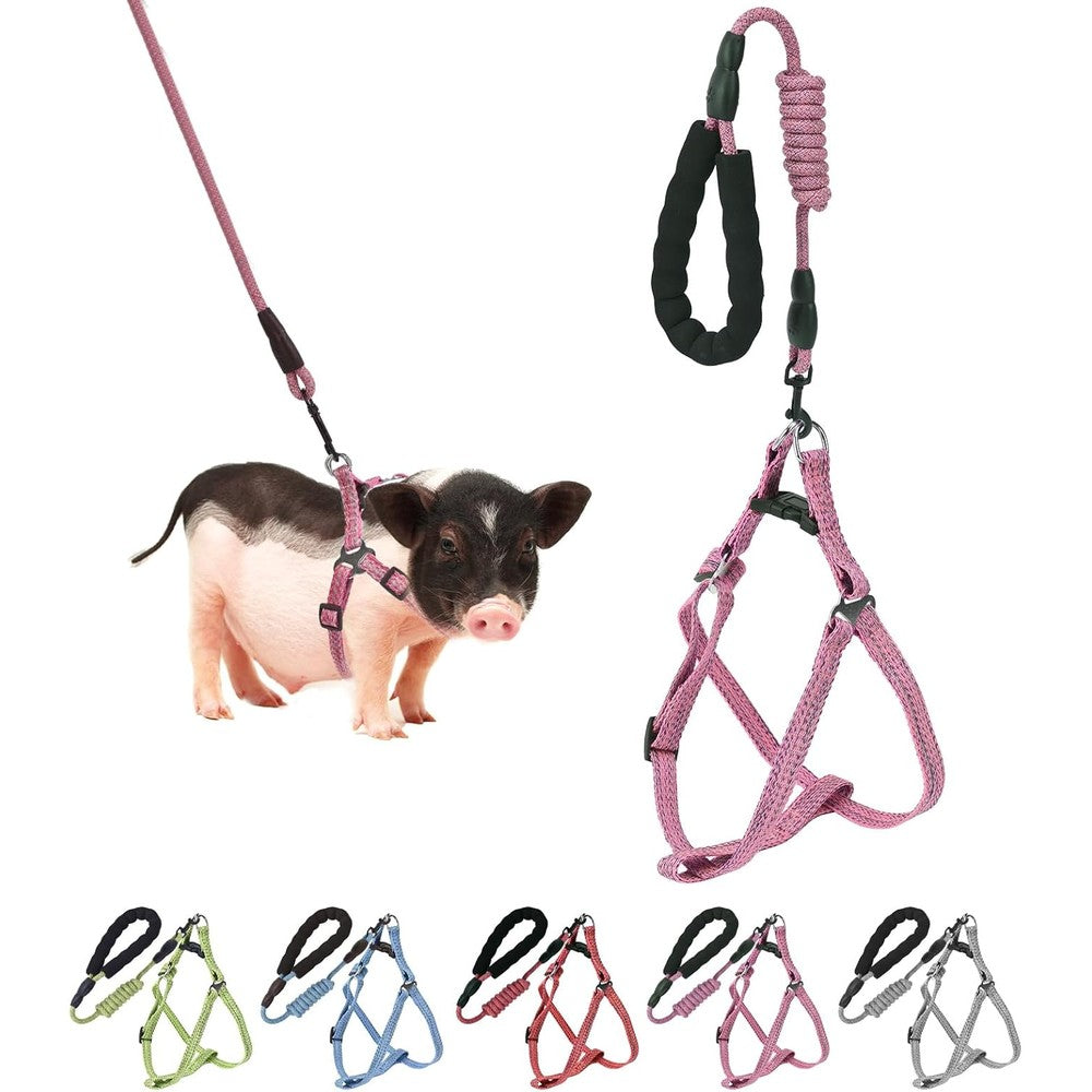 YeeBeny Mini Pig Harness And Leash Set Adjustable Infinity Style Step In Lead With Soft Foam Handle For Small To Medium Pet Pigs Pink Medium