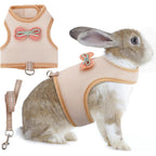 Aiitle Bunny Harness And Leash Set Soft Breathable Mesh Vest Escape Proof Adjustable Reflective Walking Vest For Rabbits Kittens Beige Small