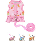 Cyhaen Rabbit Harness And Leash Set Escape Proof Cute Pink Floral Mesh Vest Costumes For Bunny Kitten Puppy Small Animals Size Small
