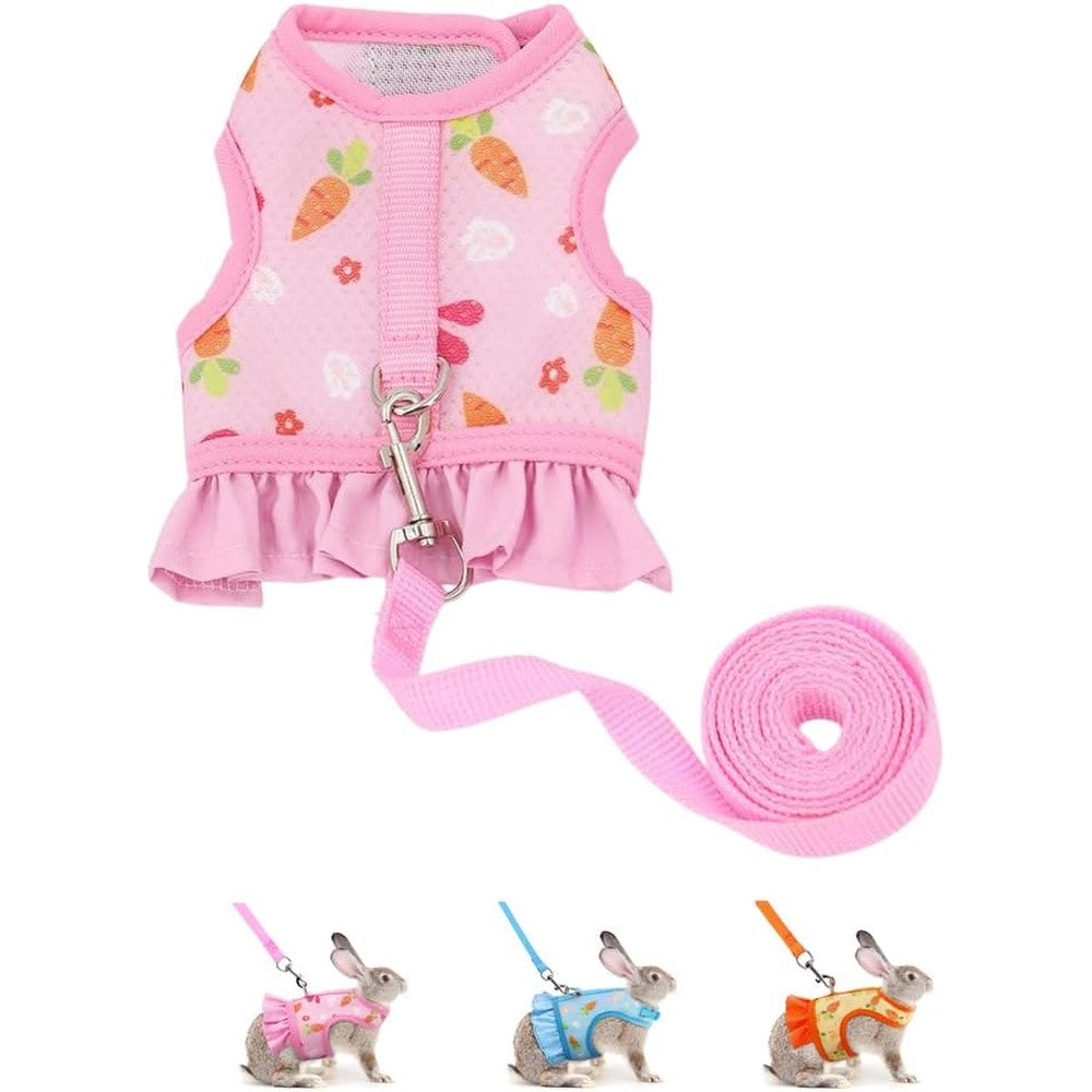 Cyhaen Rabbit Harness And Leash Set Escape Proof Cute Pink Floral Mesh Vest Costumes For Bunny Kitten Puppy Small Animals Size Small