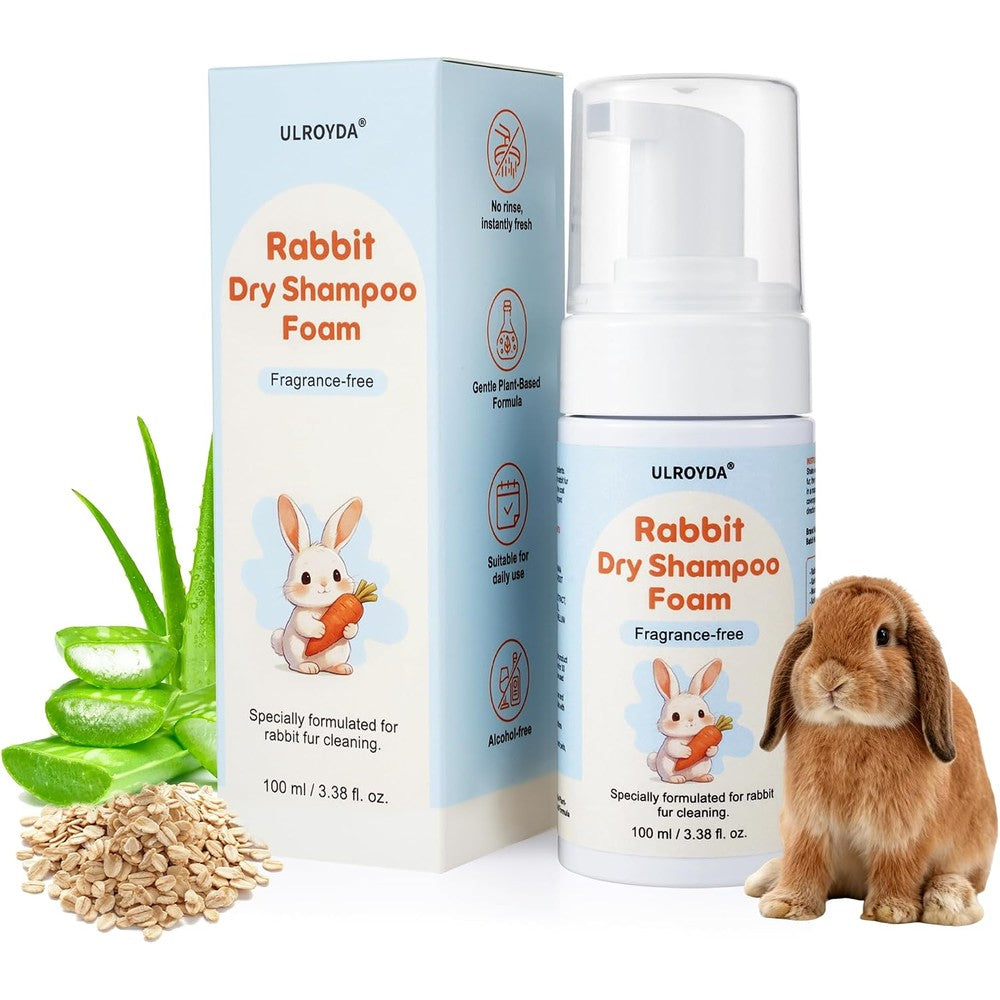 Ulroyda Waterless Rabbit Shampoo Fragrance Free No Rinse Foam Cleanser For Sensitive Skin On Bunnies Guinea Pigs And Small Animals 3.38 Fluid Ounce