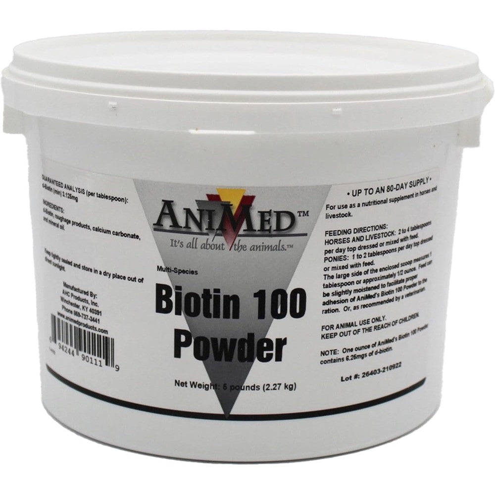AniMed Biotin 100 Hoof And Coat Tissue Growth Nutritional Powder Supplement For Horses And Companion Animals Five Pounds