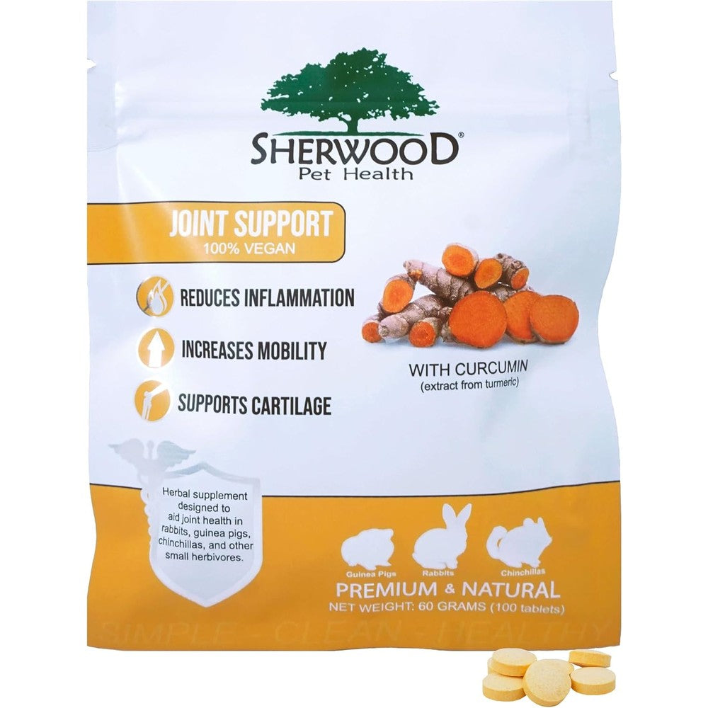 Sherwood Pet Health Vegan Joint Support Plant Based Supplement For Small Herbivores With Glucosamine And Methylsulfonylmethane 100 Tablets 50 Grams