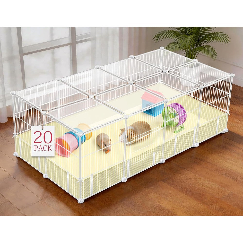 VISCOO 20 Panels Guinea Pig Cages, 48" x 24" x 16" DIY Small Animal Playpen with Transparent Top & Waterproof Mat, Enclosed Rabbit Cage for Bunny, Guinea Pigs, Hamsters, Metal Wire Yard Fence