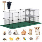 DINMO Small Animal Playpen with Oxford Mat, 24 inches Height, Pet Exercise Fence, Home Protector, Iron Mesh and Plastic Combination, Visualization, DIY, Games Hole Series, 60.2 x 24.8 x 24.8inch