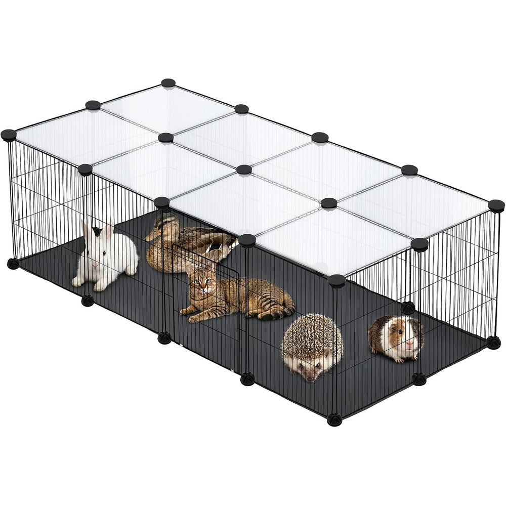 PETKNOWS 21 Panels Small Animal Playpen, Guinea Pig Cages with Doors and Waterproof Mat Pet Playpen for Rabbits Guinea Pigs Hamsters, Chicken Hedgehogs Indoor Outdoor Portable Metal Wire Yard Fence