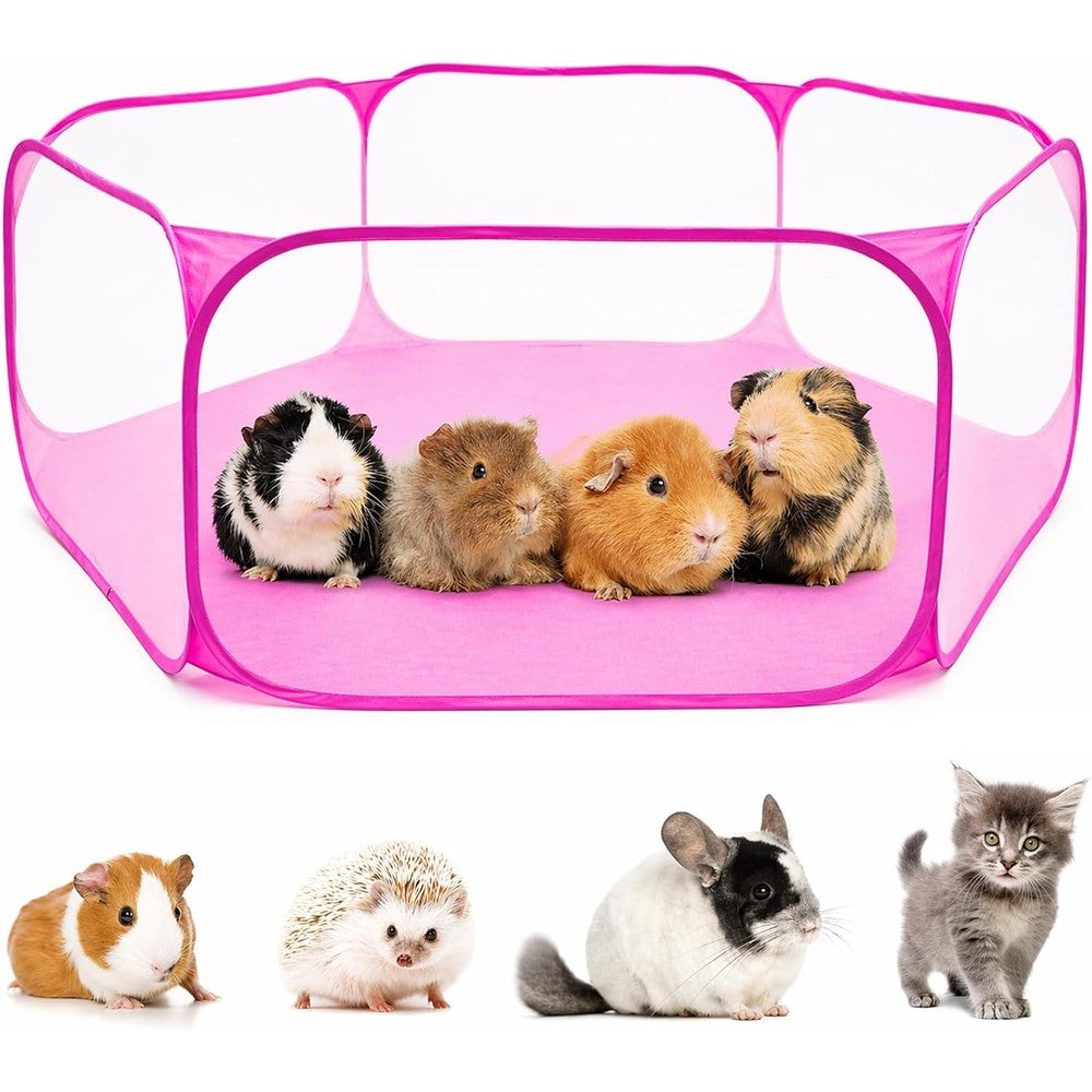 Rypet guinea pig playpen front view showing pink breathable mesh design