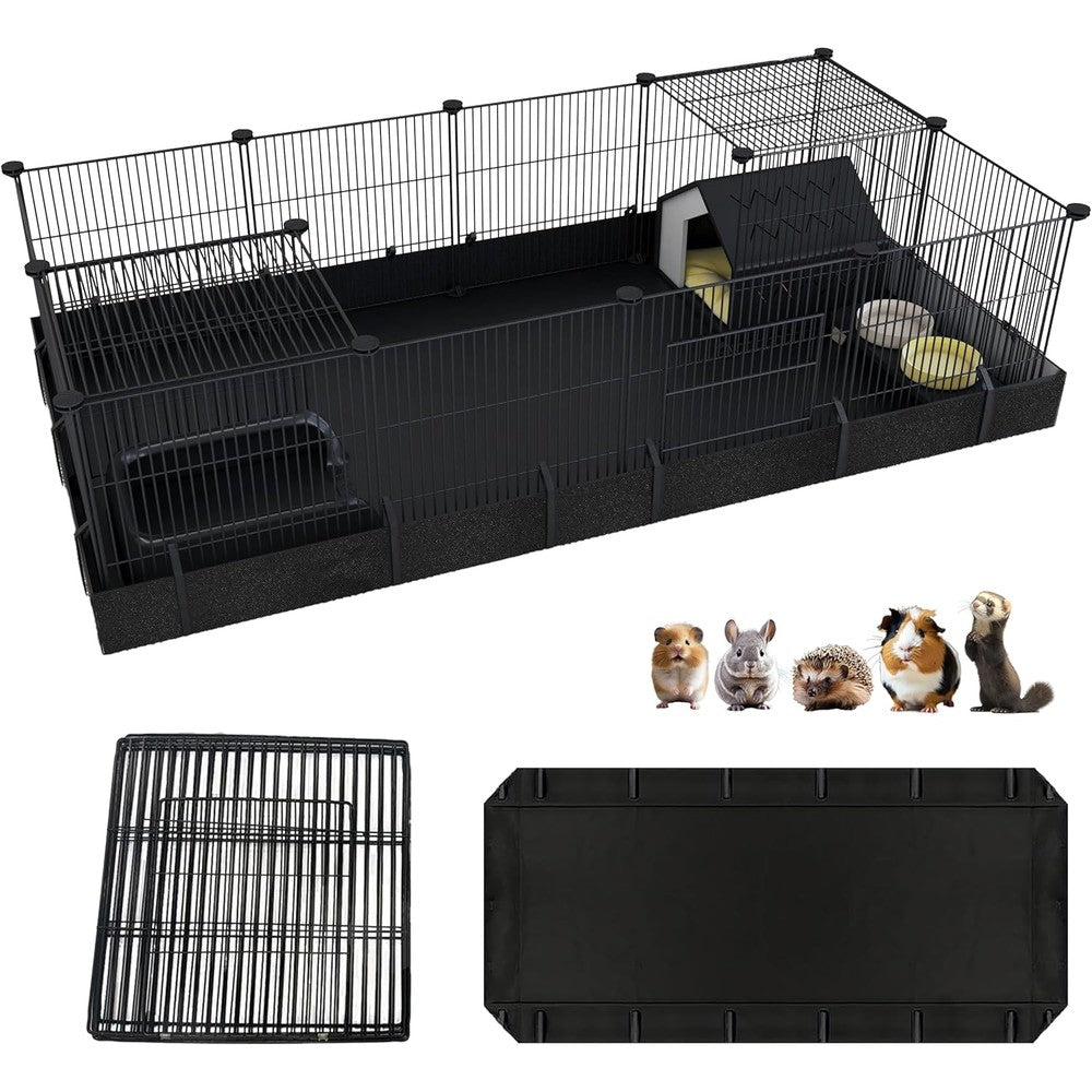 Xymoso DIY Guinea Pig Cages with Waterproof Canvas Bottom,16 Panels Small Animal Cage Pet Playpen with Door for Bunny Turtle Hedgehog,Indoor Metal Wire Yard Fence Outdoor