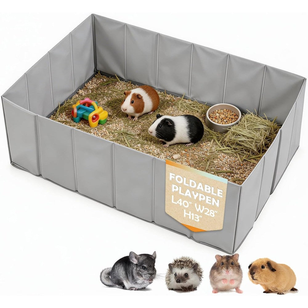 MEEXPAWS Small Animal Playpen, Foldable Hamster Guinea Pig Playpen for Indoors or Travel Large, 40" x 28" x 13", Waterproof, No Assembly Portable Guinea Pig Enclosure, Plastic Rat Ferret Play Pen