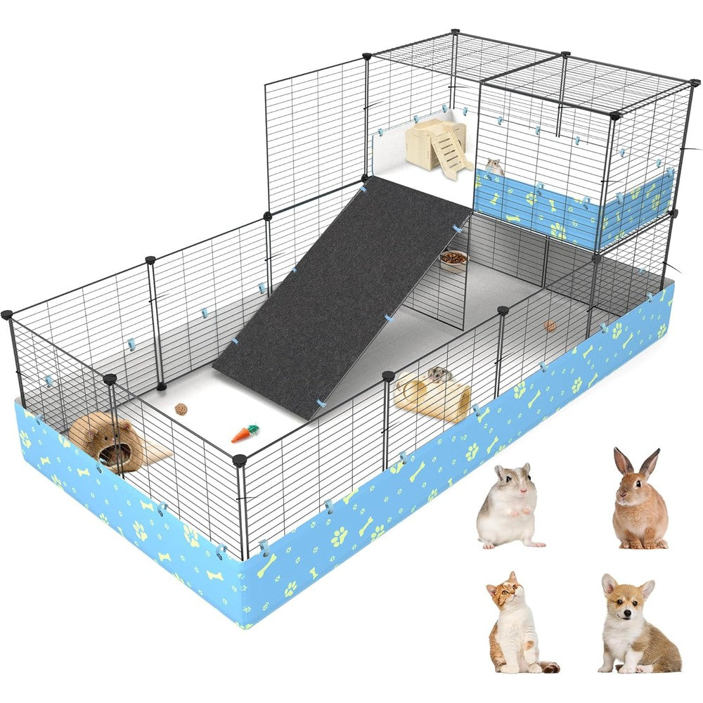 Modeslab 2-story guinea pig cage front view showing full C&C loft setup