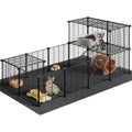 HOOBRO 24 Panels Guinea Pig Cage with Waterproof Mat and Ramp, 57" x 31.5" x 23.6" Loft Design Small Animal Playpen, Rabbit Cage, Bunny Cage, Pet Playpen, Indoor Outdoor Yard Fence, Black BK03PP03