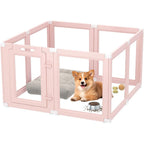 DIY Clear Acrylic Dog Playpen Indoor, Transparent Easy Cleansing Puppy Fence with Suction Cup, Easy-Assemble Indoor Whelping Crate for Small Puppies (23.6" H, 8PCS), Pink