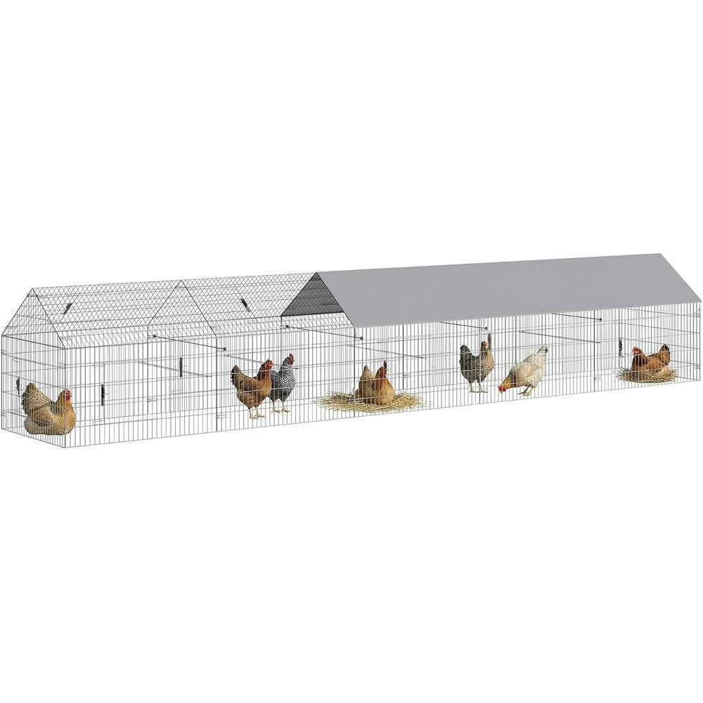 PawHut Metal Chicken Coop, Large Chicken Run with Water-Resistant & Anti-UV Cover for 7-9 Hens, Outdoor Hen House Rabbit Hutch with 10 Doors for Duck, Small Animal, for Backyard, 21' x 3.5' x 3.6'