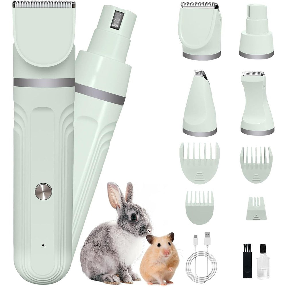 Lyrzzey Guinea Pig And Rabbit Grooming Kit Two In One Cordless Hair Clipper And Electric Nail Grinder For Small Animals Low Noise Rechargeable Green
