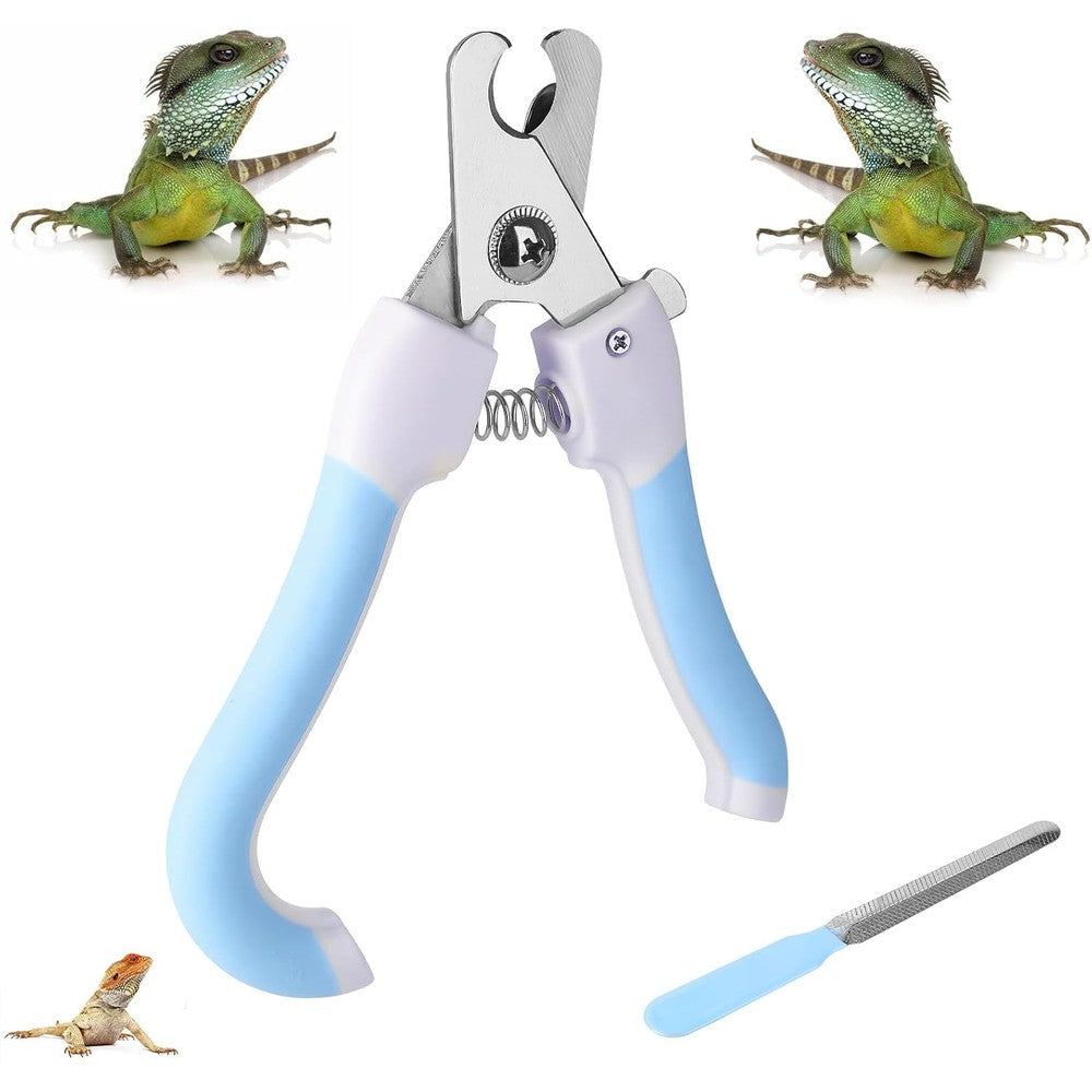 Rishav Pet Care Bearded Dragon Dog Cat Rabbit Bird Nail Clippers Kit Stainless Steel Safety Trimmer With Non Slip Grip And Emery Board Blue