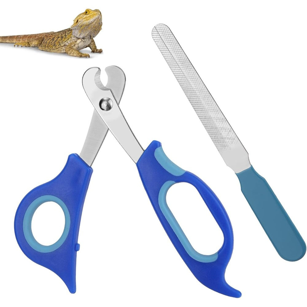 BOXOB Bearded Dragon Nail Clippers and File Stainless Steel Small Animal Toe Nail Trimmer Scissors Professional Grooming Pet Tool for Reptiles Blue