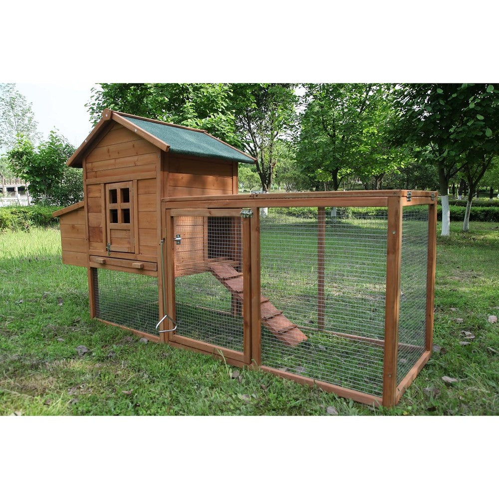 Outdoor Chicken Coop for 2-4 Chickens Wooden Hen House Poultry Pet Hutch Run Cage w/Waterproof Asphalt Roof, Ramp, Nesting Box, Wire Fence (80")