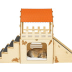OtterPets Extra Large Bunny Hideout, Cozy Rabbit Castle with Fleece Mats, Wooden Rabbit Hideout, Bunny House Indoor Indoor, Chinchilla, Guinea Pig House (Pet Safe Wood Joints)