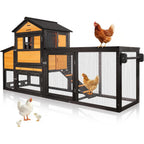 Chicken Coop with Run for 4-6 Chickens, Outdoor Mobile Hen House with Wheels, Easy Clean Nesting Box and Tray, Waterproof Asphalt Roof, Better Airflow, Wooden Poultry Cage, Brown, 81.5"x25.6"x44.1"