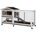 Aivituvin Rabbit Hutch 62" Rabbit Cage Indoor Outdoor Chicken Coop Guinea Pig Cage on Wheels Bunny Cage with 3 Deep No Leakage Pull Out Tray,Waterproof Roof (Brown)