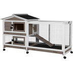 Aivituvin Rabbit Hutch 62" Rabbit Cage Indoor Outdoor Chicken Coop Guinea Pig Cage on Wheels Bunny Cage with 3 Deep No Leakage Pull Out Tray,Waterproof Roof (Brown)