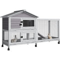 GarveeLife Rabbit Hutch with Weatherproof Asphalt Roof, Bunny Hutch with Wheels & Pull-Out Tray, Rabbit Cage Guinea Pig Cages for Small to Medium Animals, Indoor Outdoor Use, Grey