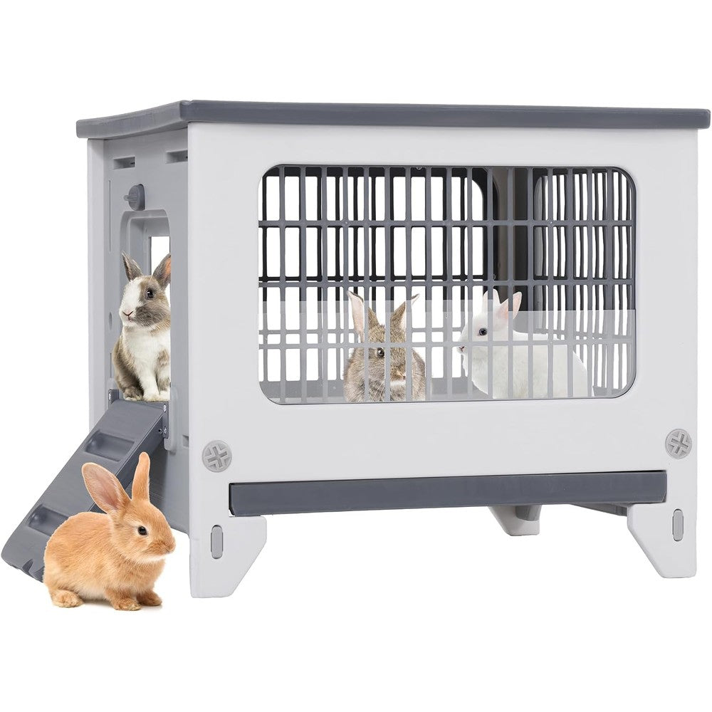 Rabbit Hutch Outdoor Indoor Plastic Waterproof Bunny Cage Enclosure Chew-Proof Rabbit House Guinea Pig Cage Pet House for Small Animals, One Room