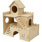 3-Tier Wooden Hamster Hideout, Syrian Hamster House with Ramps & Entrances, for Dwarf Hamsters, Gerbils (Not for Guinea Pigs)
