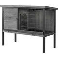 PawHut Elevated Rabbit Hutch with Pull-Out Tray, Wooden Bunny House Rabbit Cage for Outdoor Indoor Use, Openable Plastic Roof, Light Gray