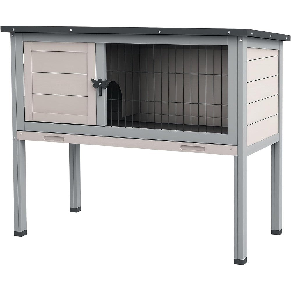 PawHut elevated wooden rabbit hutch front view