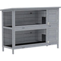 PawHut 54" 2-Story Large Rabbit Hutch Bunny Cage Wooden Pet House Small Animal Habitat with Lockable Doors, No Leak Tray and Waterproof Roof for Outdoor/Indoor Grey