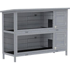 PawHut 54" 2-Story Large Rabbit Hutch Bunny Cage Wooden Pet House Small Animal Habitat with Lockable Doors, No Leak Tray and Waterproof Roof for Outdoor/Indoor Grey