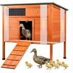 Insulated Duck Coop Warm Duck House for Outside Wooden Duck House with Larger Windows, Chicken coop with Perches, Ramp, Openable Roof