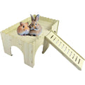 Large Wooden Guinea Pig House - 4 Entrances Small Animal Hide House Hideout with Ramp, Detachable Hut Habitats with Stairs for Hamsters Bunny Chinchillas Hedgeho-g Playing (Wood)