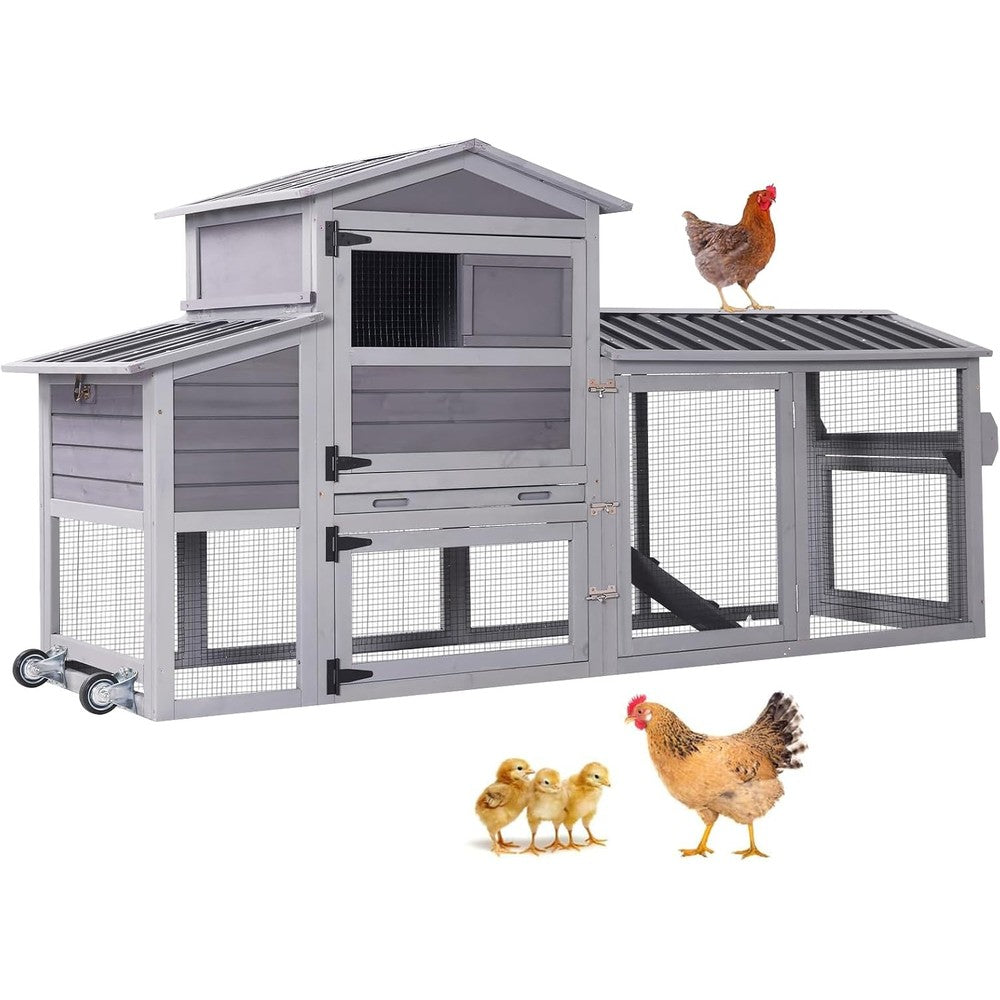 Aivituvin chicken coop front view showcasing wooden panels and outdoor run