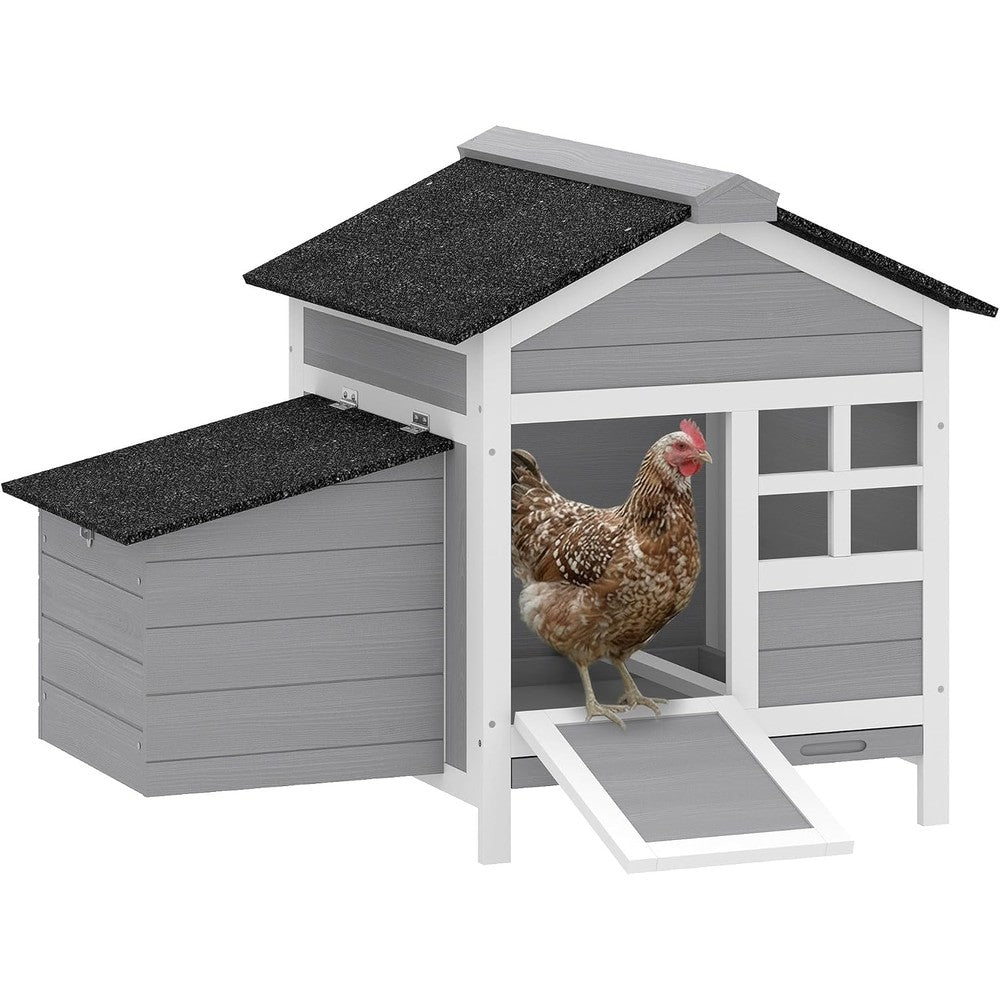 PawHut Chicken Coop Outdoor Weatherproof, Wooden Duck House with Nesting Box, Pull-Out Metal Tray, for 1-2 Chickens, Rabbits, Ducks, Poultry Cage Rabbit Hutch for Backyard, Farm, 36" x 25" x 27"